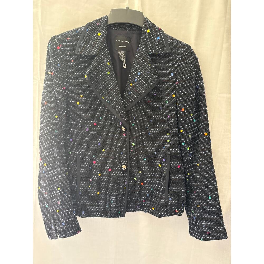 Doncaster Collection Blue Black Multi Tweed Jacket Lined Vintage 90s Size 12P